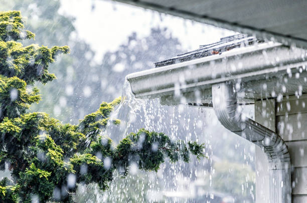 Lluvia sobre un techo y su canalón